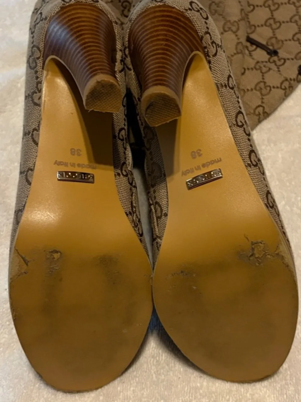 Gucci Beige Brown GG Canvas Over-the-Knee Heeled Boots